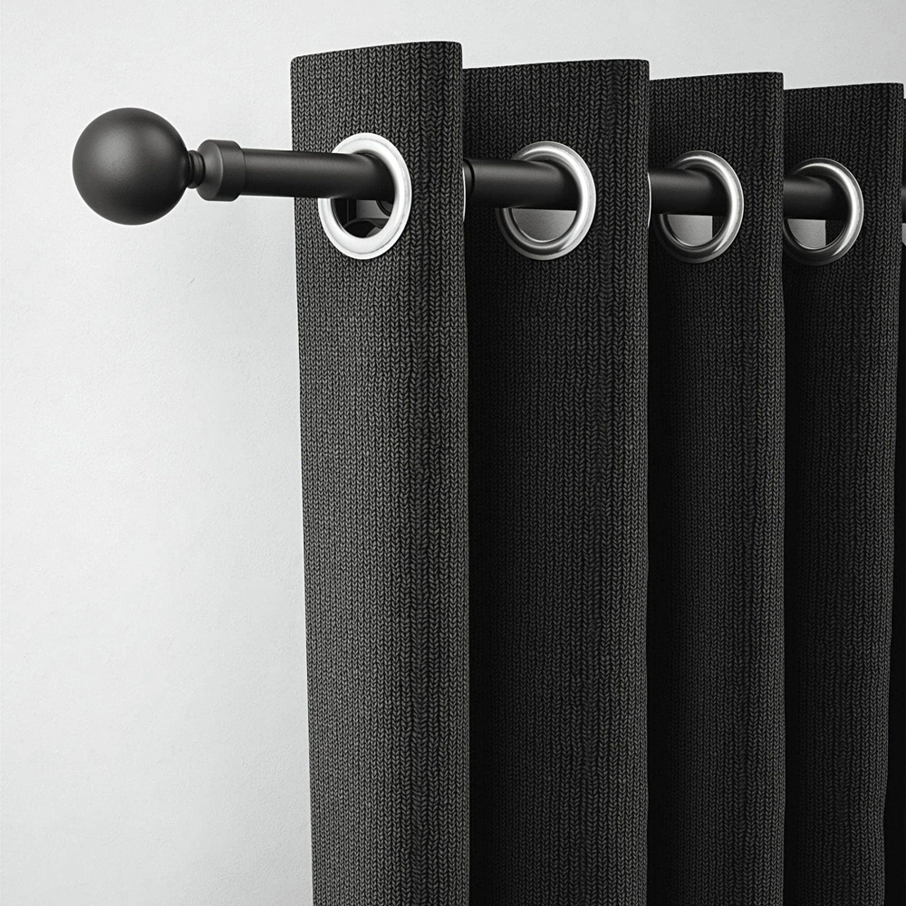 Rothley 125-216cm Matt Black Extendable Solid Orb Finials Curtain Pole Image 2