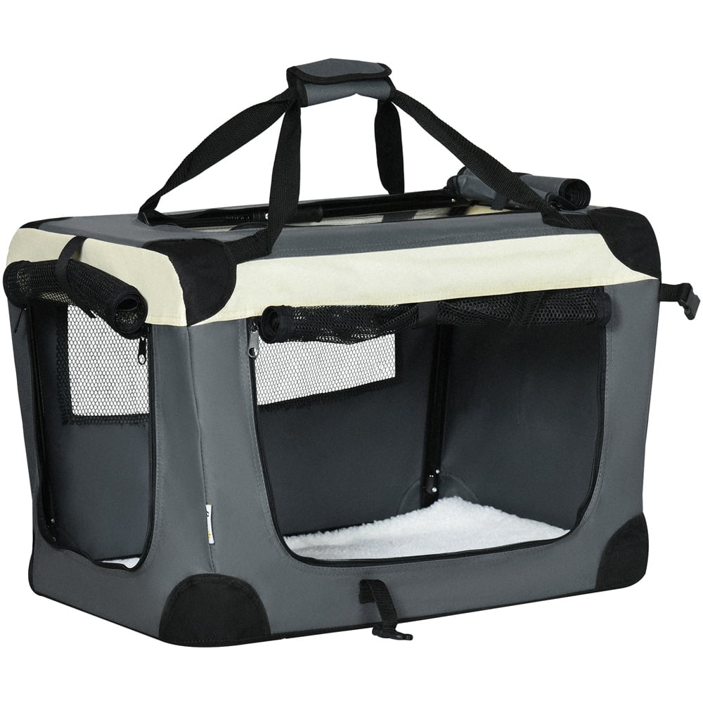 PawHut Grey Foldable XS Dog Pet Carrier with Cushion Image 1