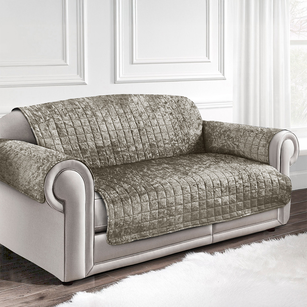 Homerepublic 3 Seater Natural Crushed Velvet Water-Repellent Sofa Protector Image 1