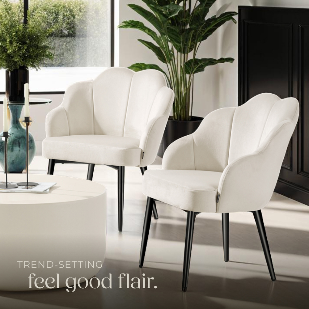 tectake Hellen Set of 6 Cream and Black Shell Shaped Velvet Accent Chair Image 8