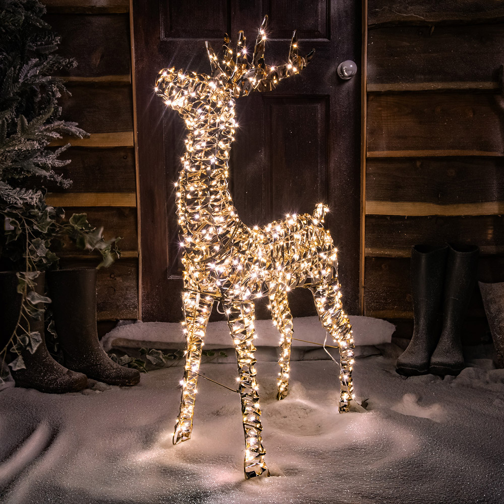 The Christmas Centre 720 Warm White LED Micro Lights Pre-Lit Gold Laser Lit Deer 100cm Image 6