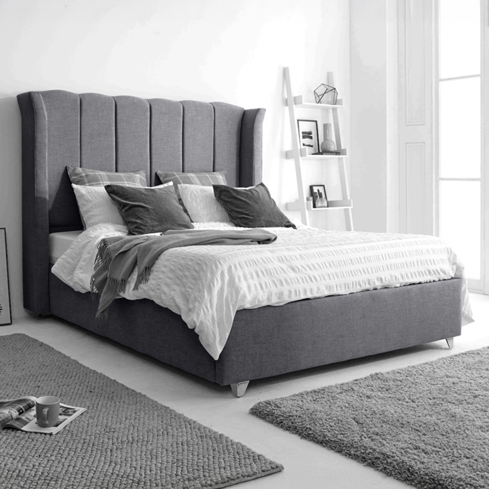 Eleganza Pablo Single Coal Grampian Fabric Bed Frame with Winged Headboard Image 1
