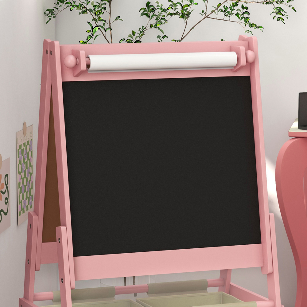 Tommy Toys 3-in-1 Kids Pink Animal Theme Double Sided Easel with Paper Roll and Storage Image 3