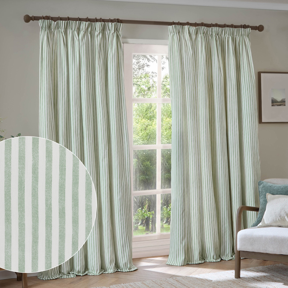 Yard Hebden Eucalyptus Cotton Blackout Pencil Pleat Curtains 168 x 229cm Image 2