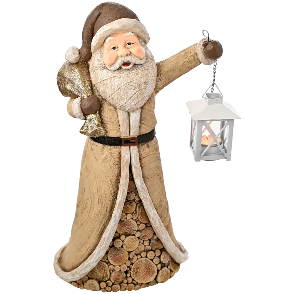 The Seasonal Gift Co. Wood Effect Santa with Candle Holder Lantern 46cm Image 3