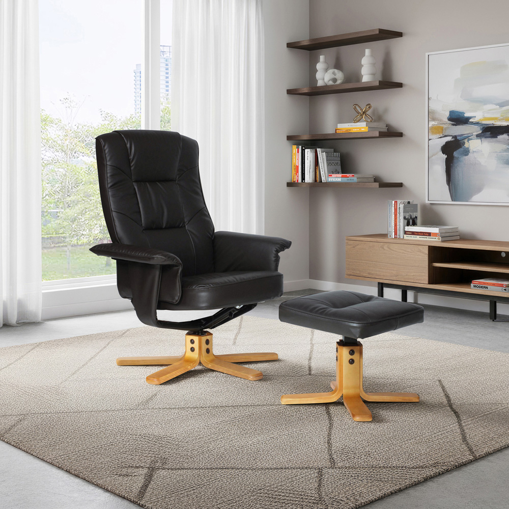 Dorel Drake Black Faux Leather Recliner Chair with Footstool Image 3
