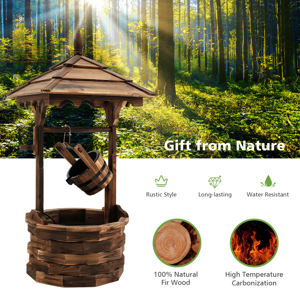 Costway Rustic Brown Wooden Electric Wishing Well Fountain Image 7