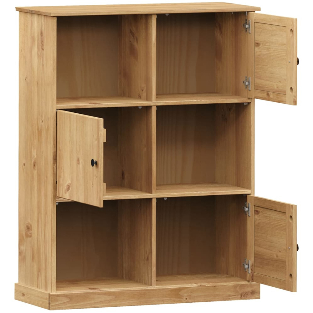 vidaXL 3 Door 3 Shelf Brown Pine Wood Bookcase Image 5