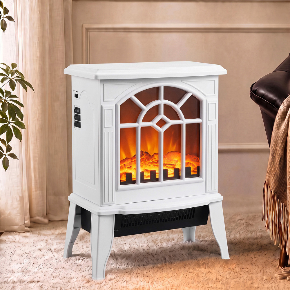 HOMCOM White Freestanding Electric Fireplace Log Burner with LED Flame Effect Image 2