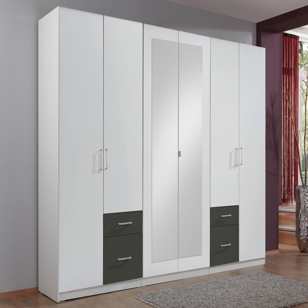 TJ'S Durham 6 Door 4 Drawer White Graphite Wardrobe Image 1