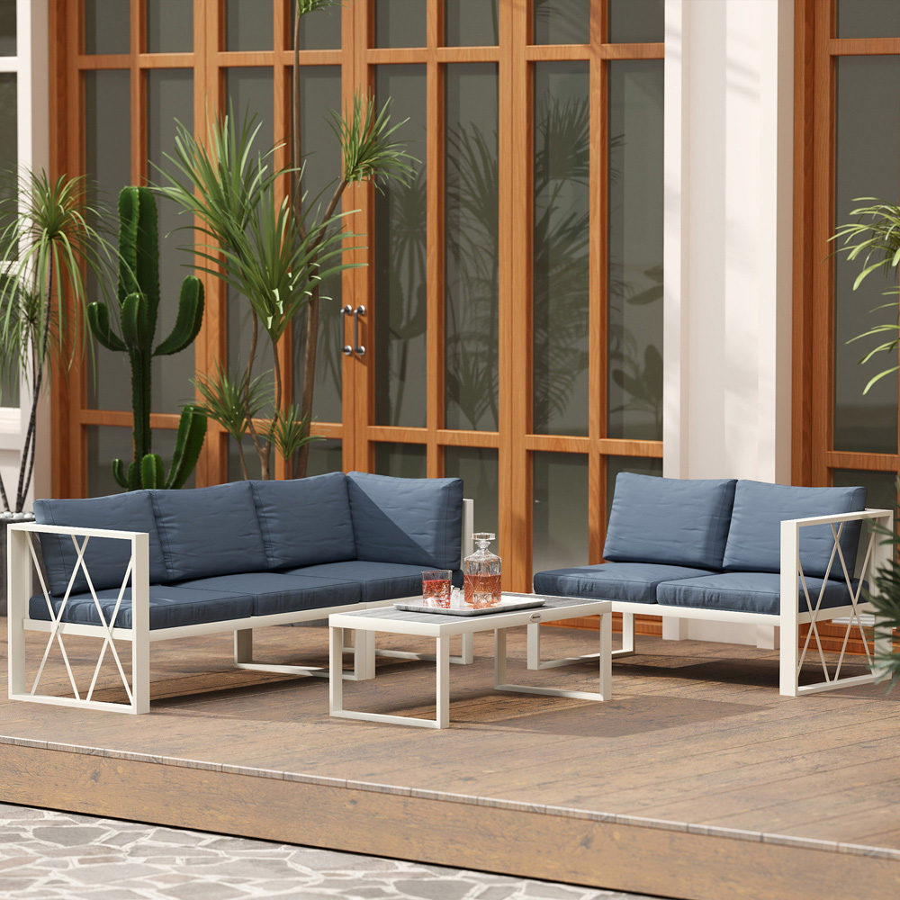 Outsunny 5 Seater Grey Garden Sectional Sofa Set with Adjustable Lounger Image 1