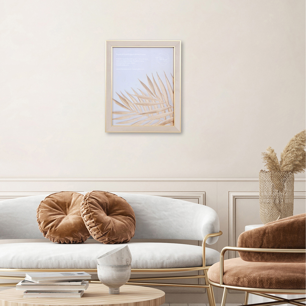 Gold Edge Velvet Photo Frame Neutral 20 x 16 inch Image 2