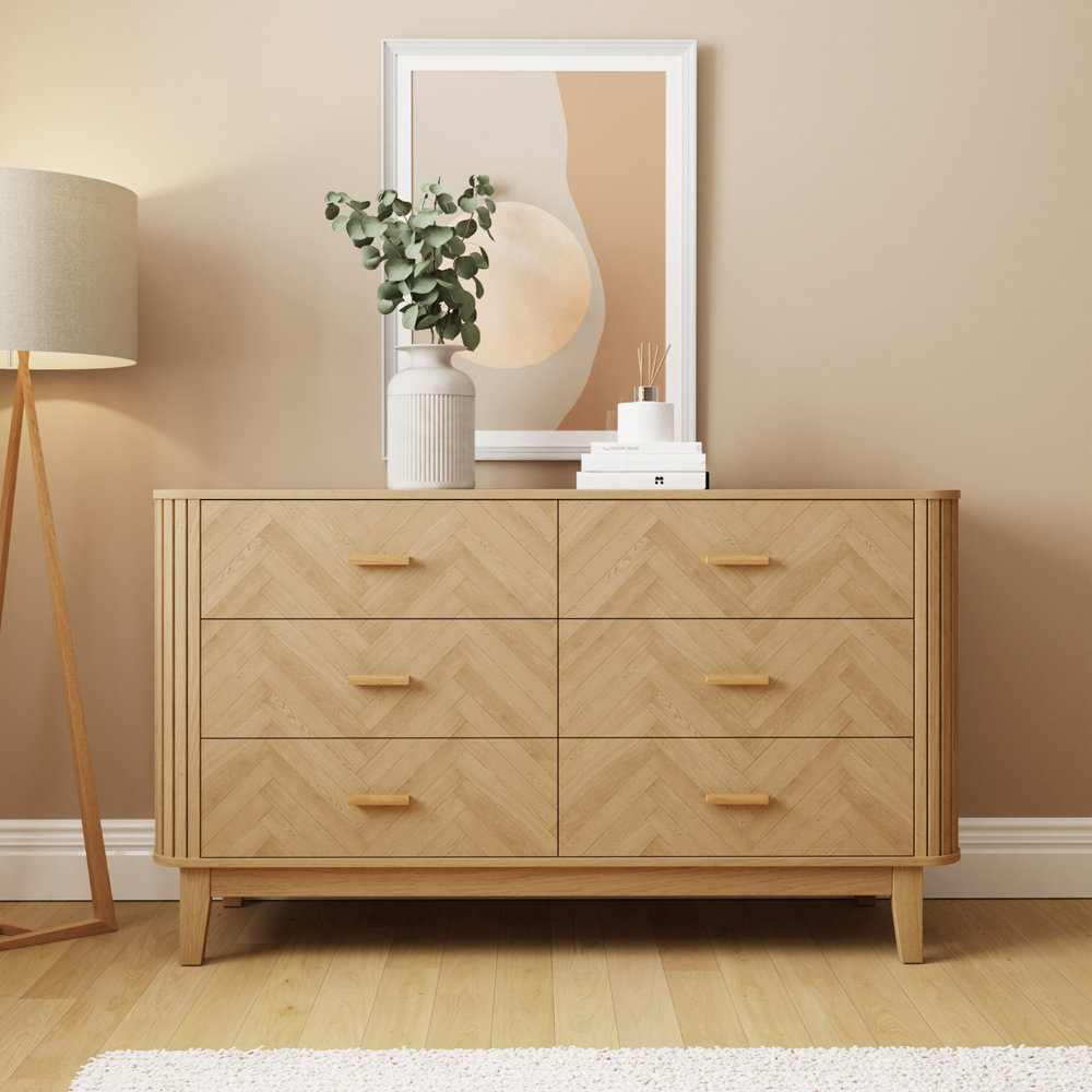Pattern Drawer GFW Axel 6 Drawer Oak Chevron Pattern Chest of Drawers | Wilko