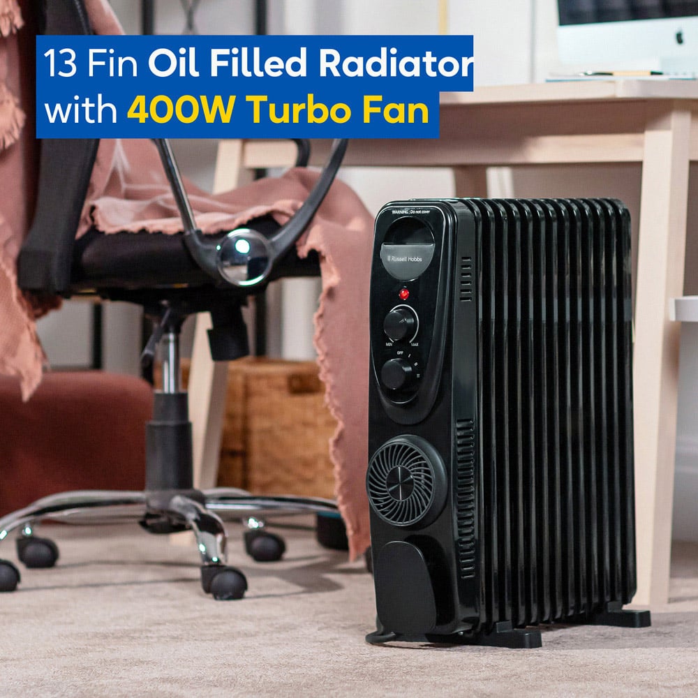 Russell Hobbs RHOFR2403B Black 13 Fin Manual Oil Filled Radiator Turbo Fan 2500W Image 5