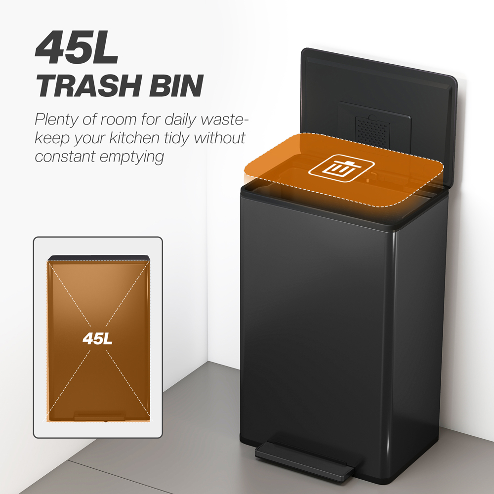 HOMCOM Black Pedal Bin with Removable Inner Bucket and Soft-Close Lid 45L Image 8