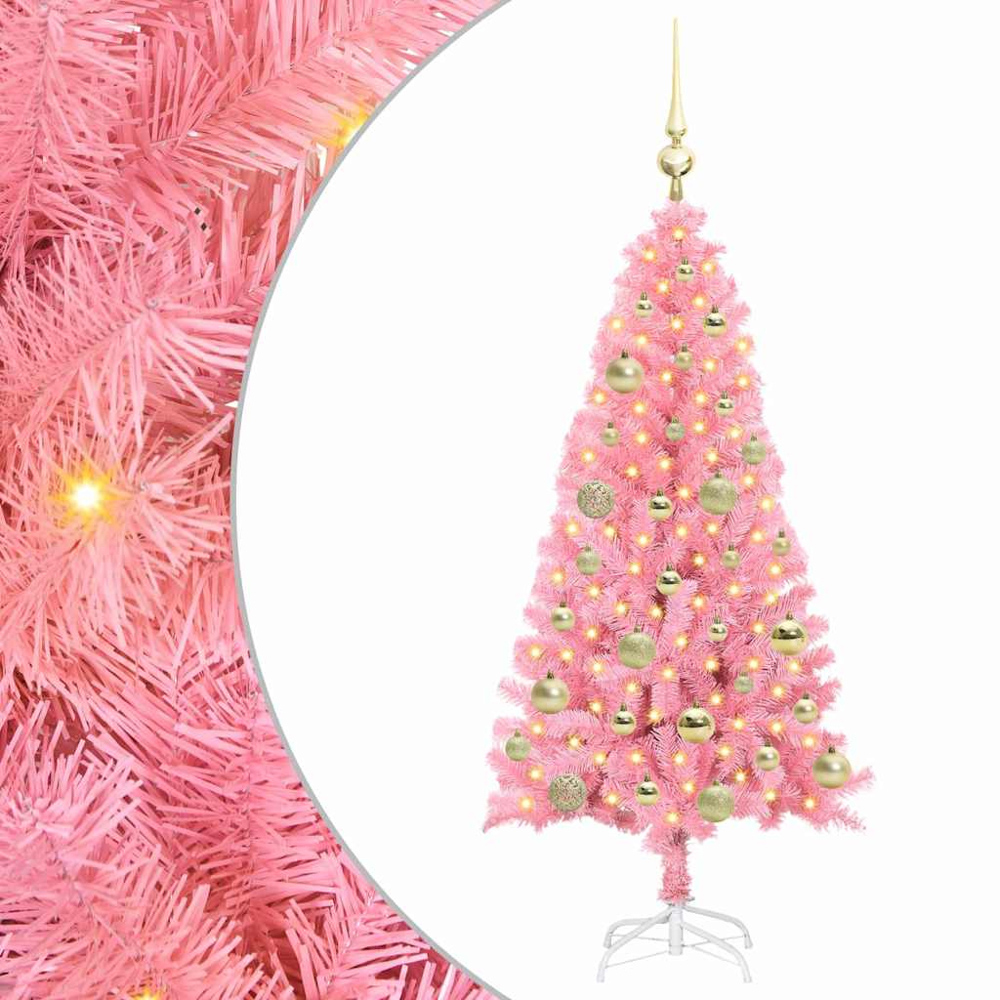 vidaXL Pre-Lit Gold Bauble Pink Artificial Christmas Tree 5ft Image 6