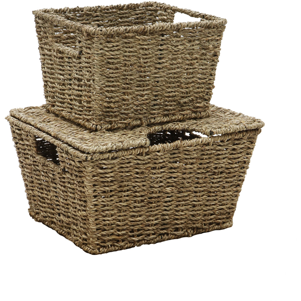 JVL Seagrass Rectangular Large Storage Basket 2 Pack Image 3