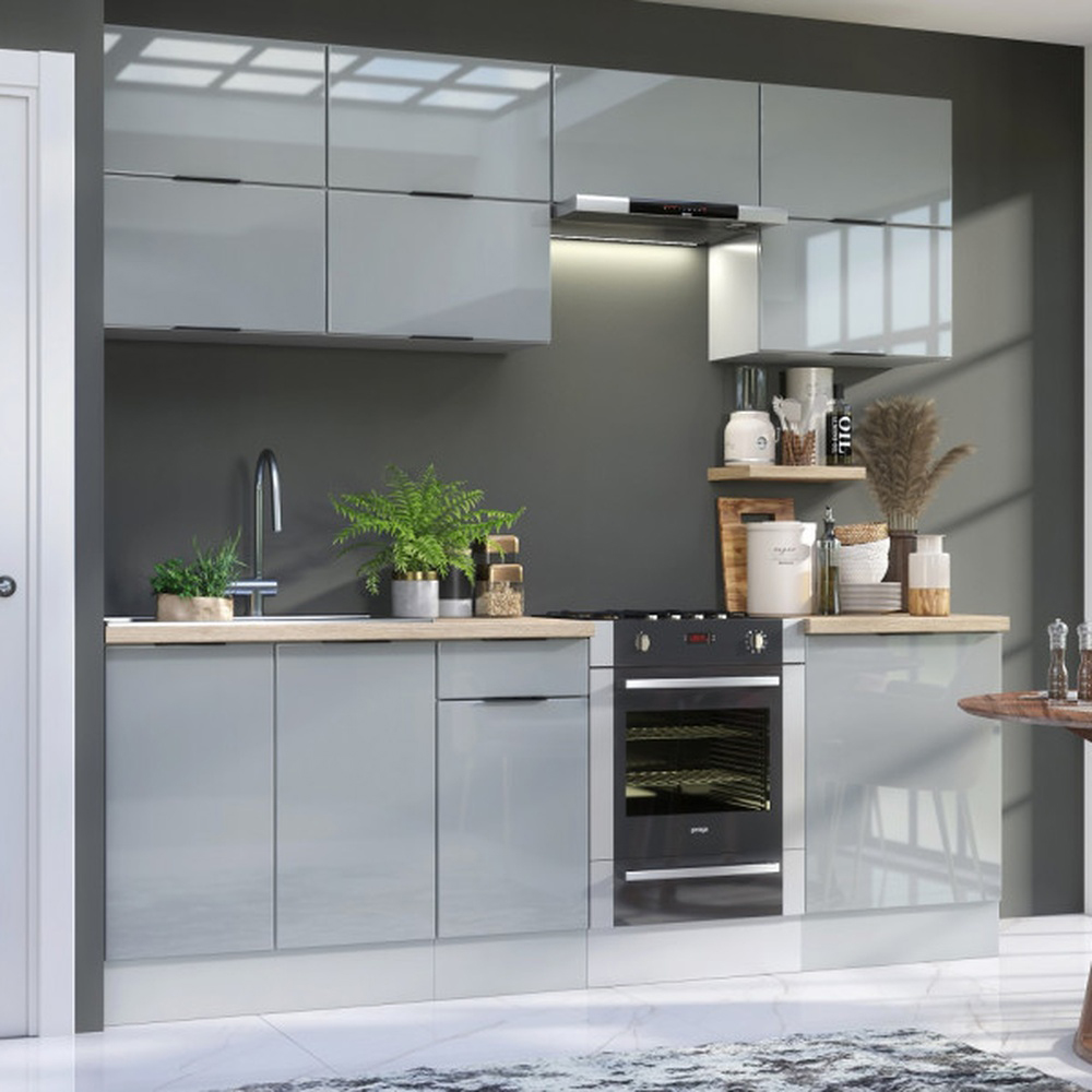 Impact Furniture Star Light Grey Gloss Kitchen Cabinet Set of 10 Image 7