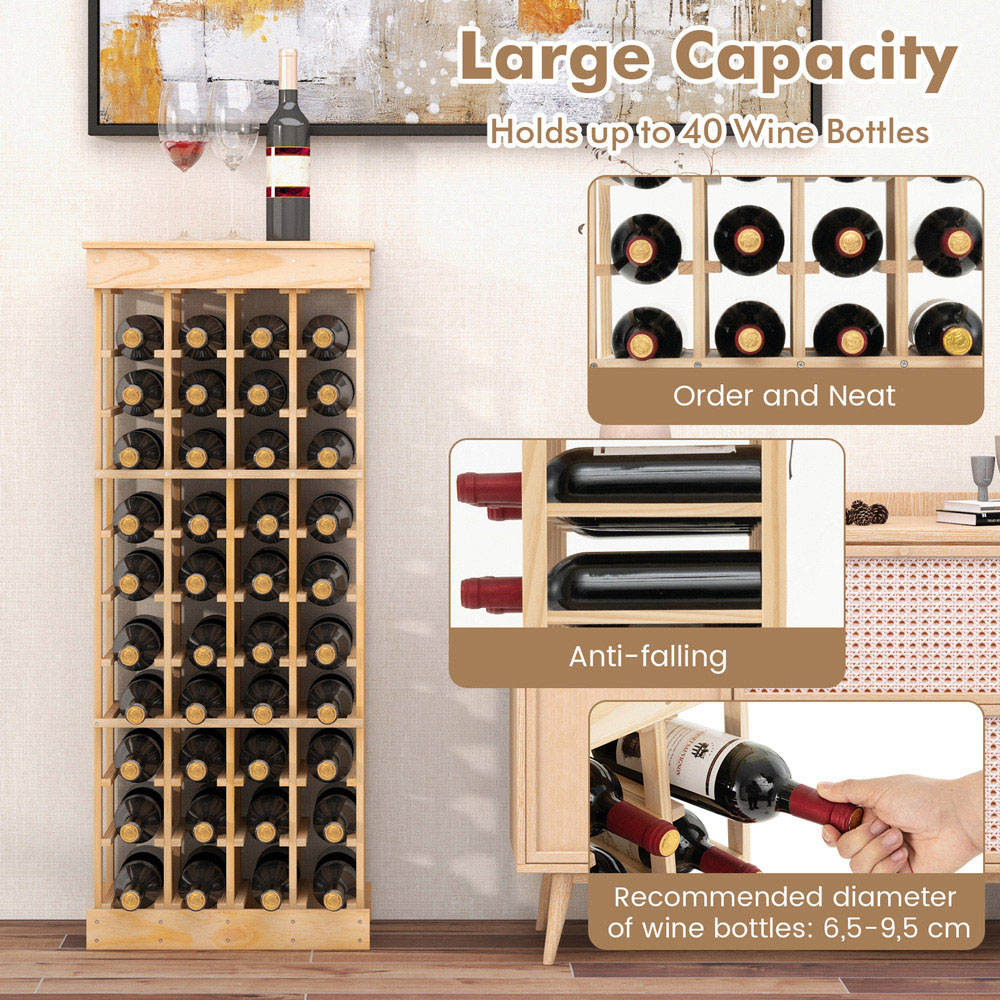Costway 40 Bottle Pine Wood Freestanding Wine Rack Image 7