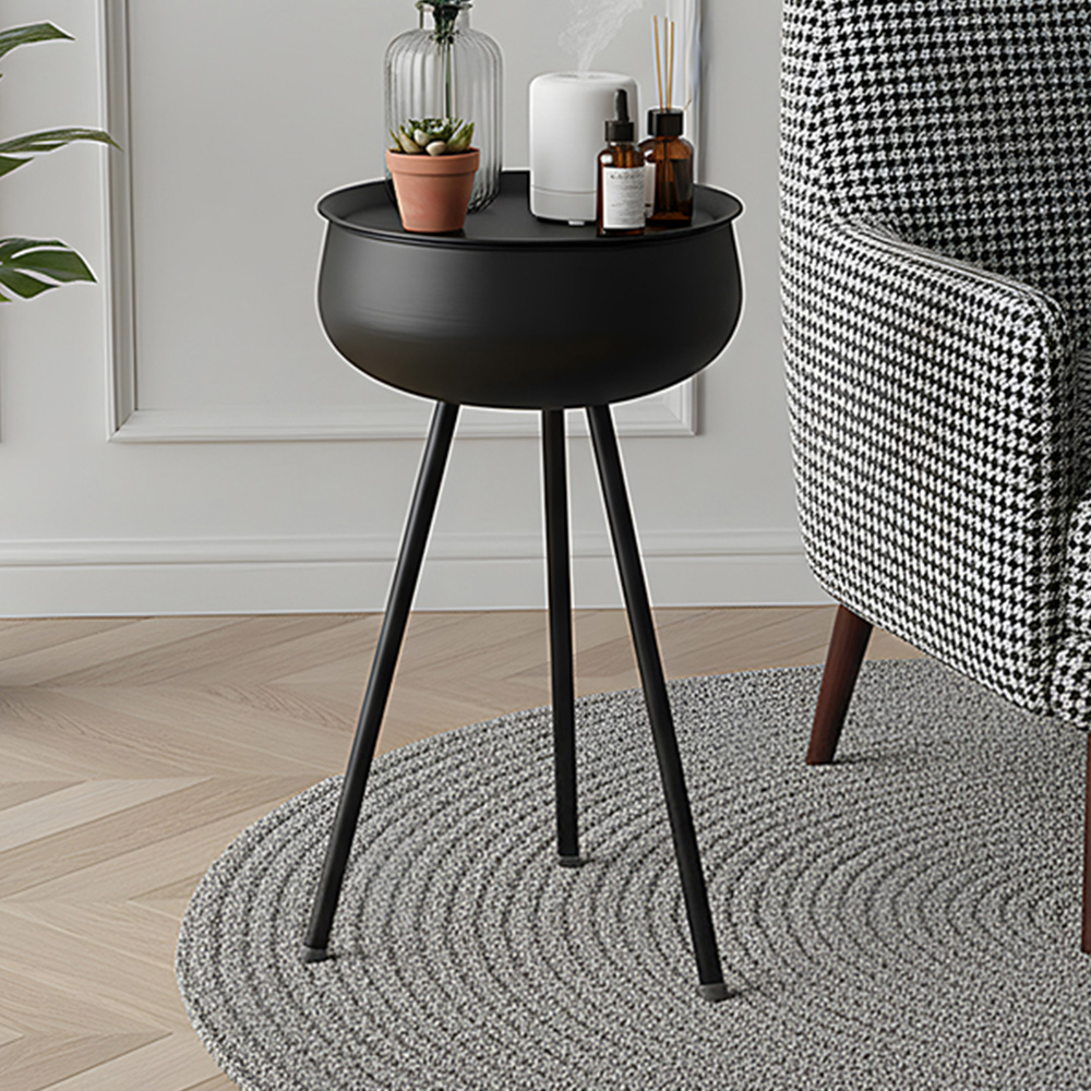 Living and Home Black Round Lift-Top Storage Side Table with Hidden Compartment Image 1