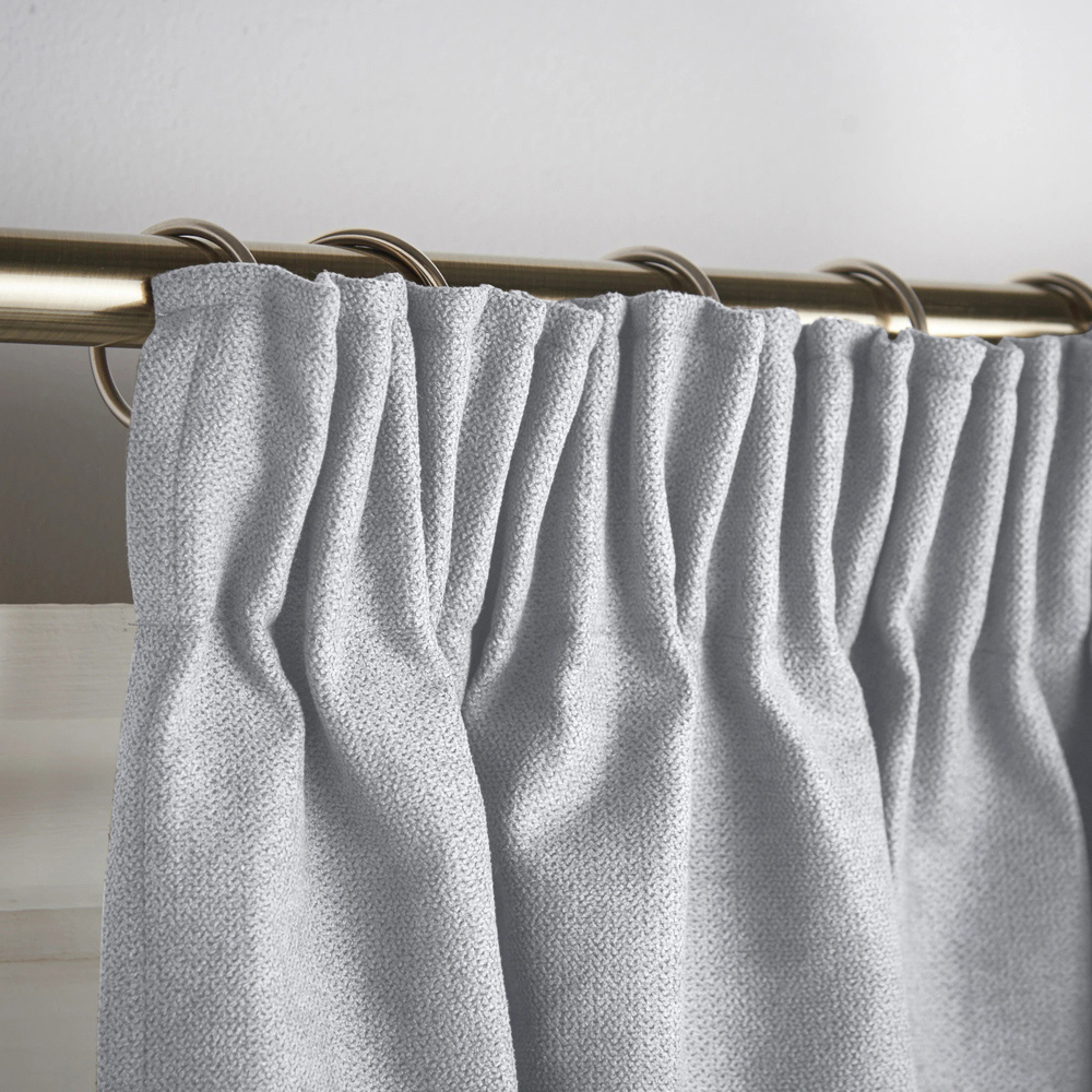 Alan Symonds Silver Velvet Chenille Fleece Lined Pencil Pleat Taped Top Curtains 137 x 213cm Image 3