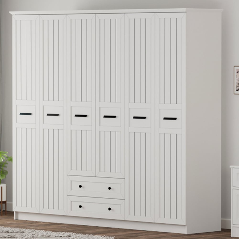 Evu VIENNA XL 6 Doors 2 Drawers White Wardrobe Image 1