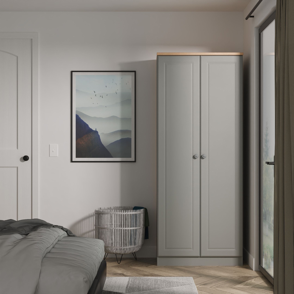 Crowndale Norfolk 2 Door Dusk Grey and Bardolino Oak Wardrobe Ready Assembled Image 7