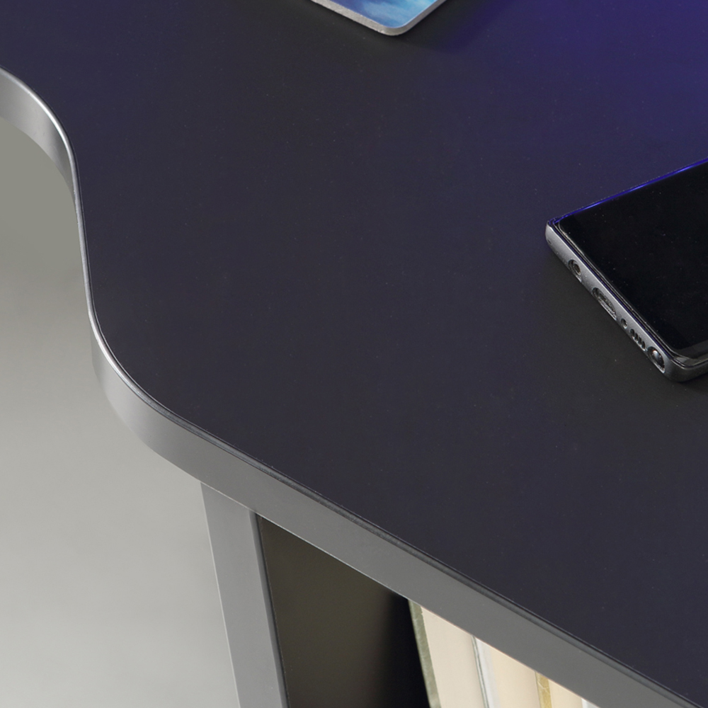 Florence Tezaur 3 Shelf Black LED Gaming Desk Image 4