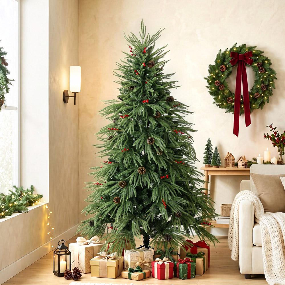 HOMCOM Green Predecorated Hinged Artificial Christmas Tree with 2843 Branch Tips 6ft Image 2