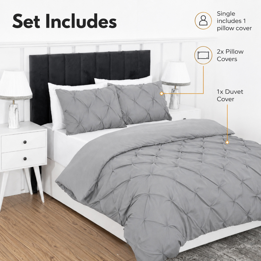 MHG Living Double Grey Microfibre Pintuck Duvet Cover Set Image 5