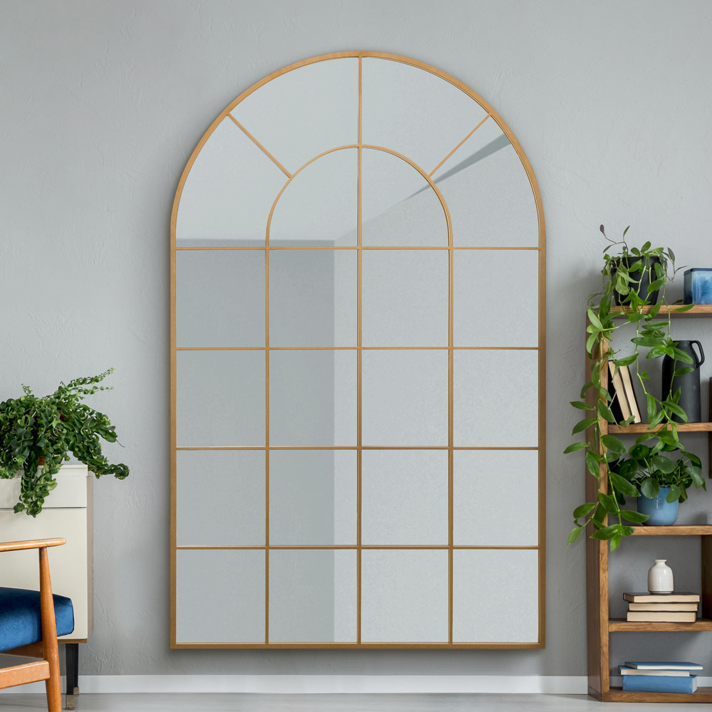 The Arcus Gold Window Metal Leaner Wall Mirror 190 x 120cm Image 2