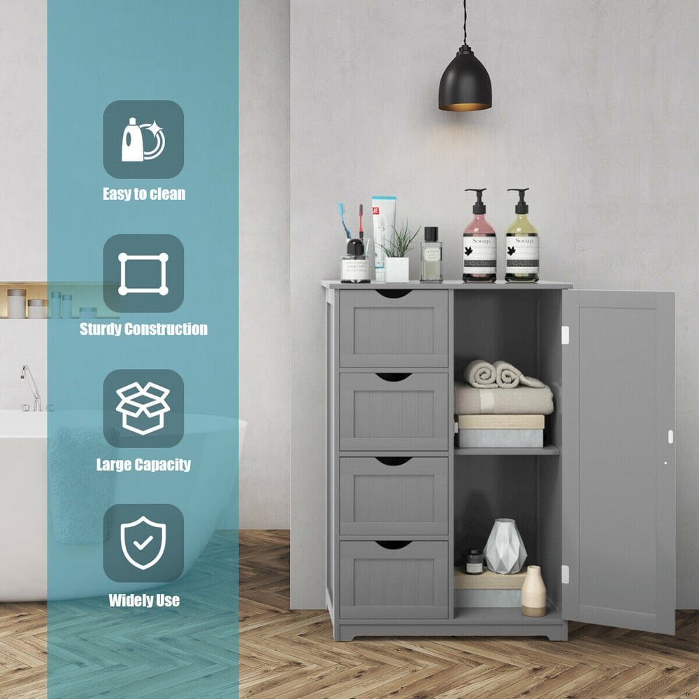 Costway 4 Drawer Single Door Grey Freestanding Storage Cabinet Image 7