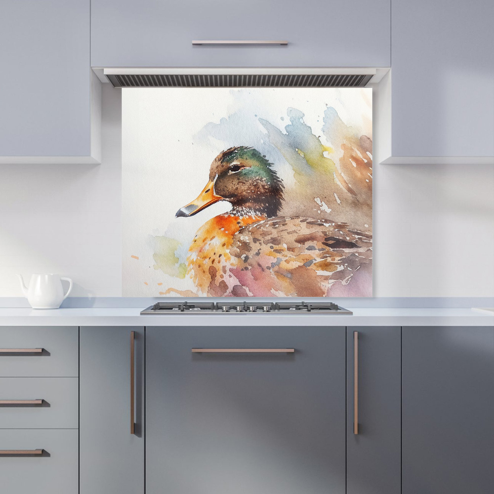 Warren Reed Designer Mallard Watercolour Glass Kitchen Splashback 75 x 90cm Image 1