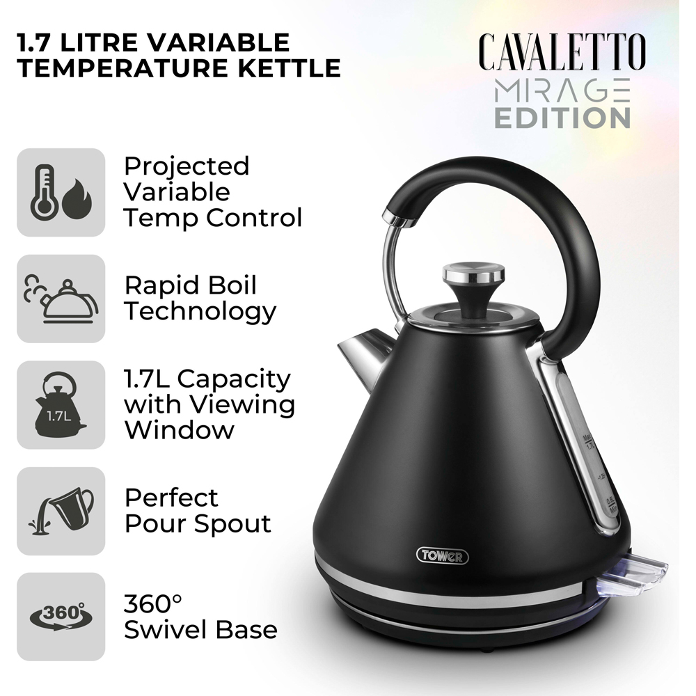 TOWER EEJB333 Mirage Black Variable Kettle 1.7L and 2 Slice Digital Toaster Image 5