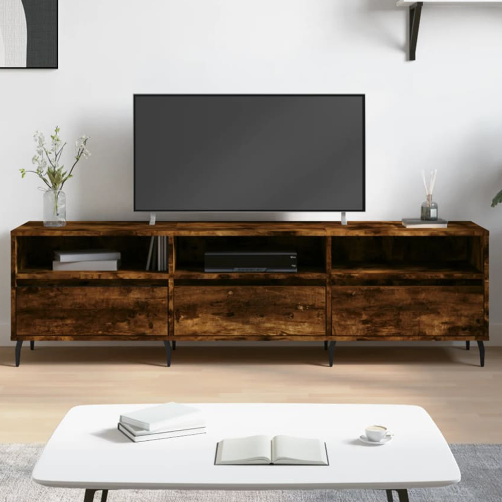 vidaXL 3 Door 3 Shelf Smoked Oak TV Cabinet Image 1