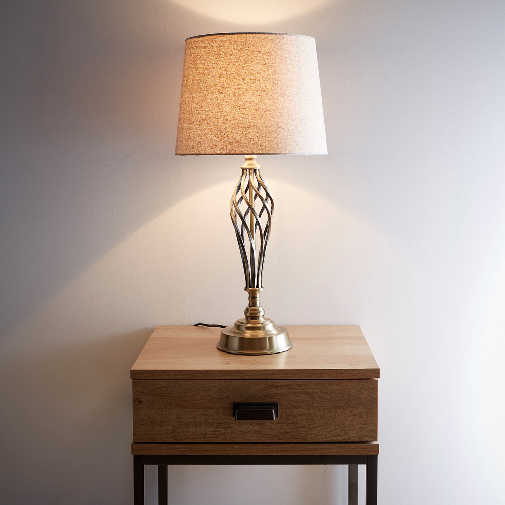 Kliving Compton Natural Linen Shade Antique Brass Table Lamp Image 3