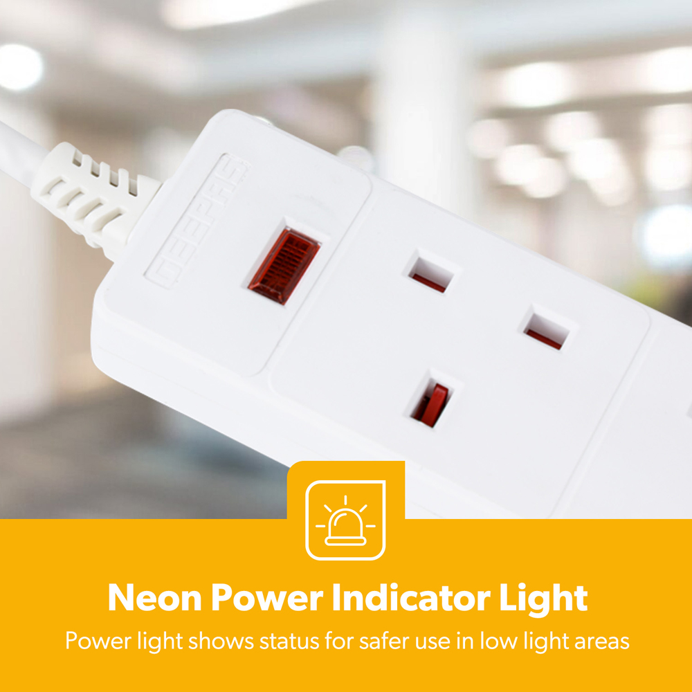Geepas 2 Gang Extension Lead Cable 2m with Neon Indicator Light Image 4