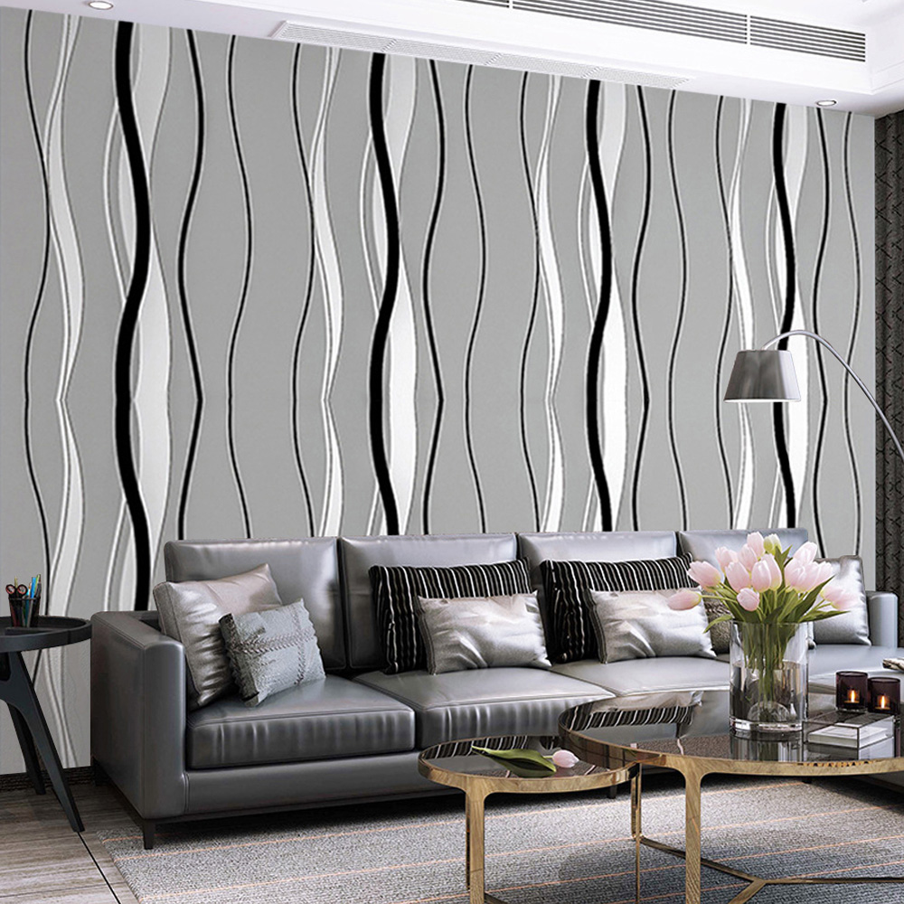 Living and Home Curve Striped Dark Grey Wallpaper Image 8
