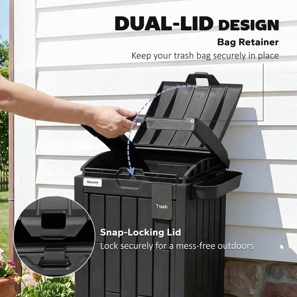 Outsunny Black Outdoor Bin with Dual Lid 110L Image 4