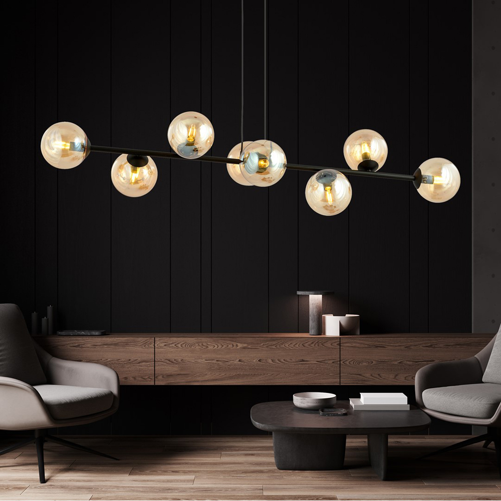 Emibig Rossi 8 Light Amber Shade Black E14 Ceiling Pendant Light Image 2