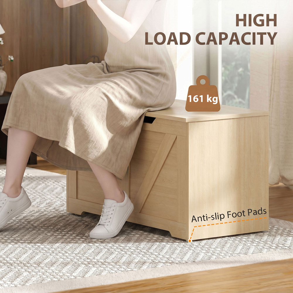 HOMCOM 100L Nature Wood Storage Trunk with Safety Hinge Image 8
