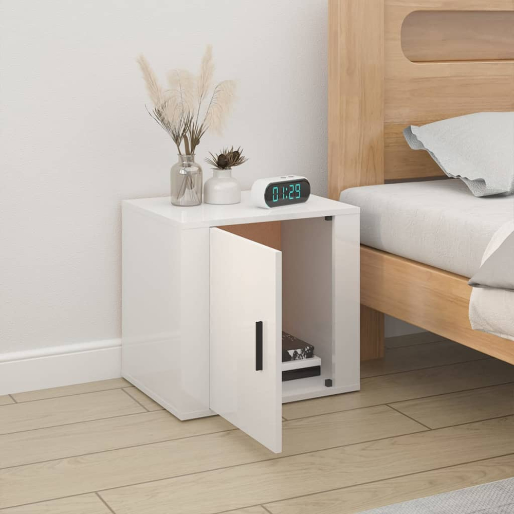 vidaXL Single Door White Bedside Table Image 3