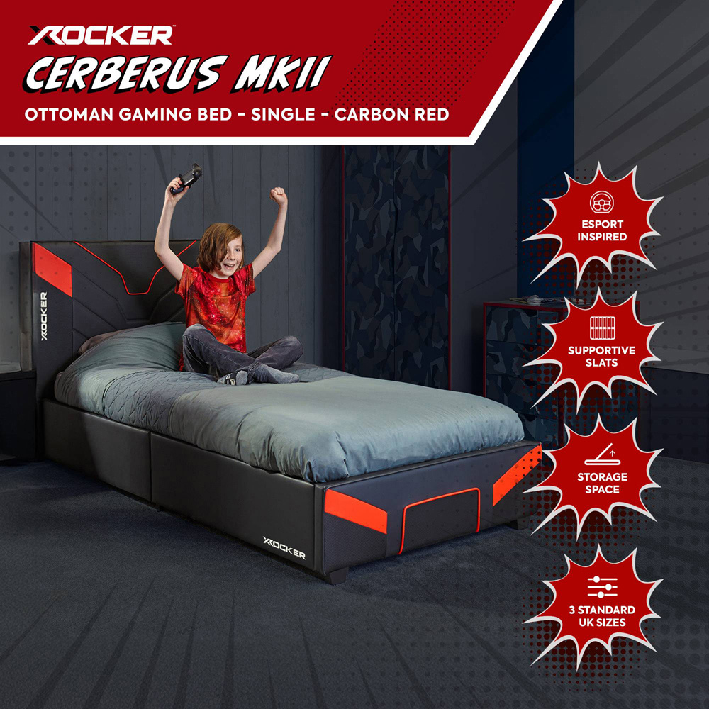 X Rocker Cerberus MKII Single Carbon Red Ottoman Gaming Bed Image 2