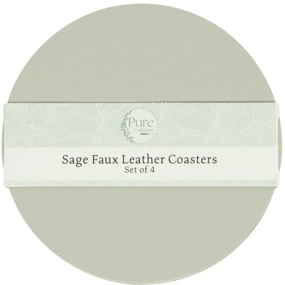 Set of 4 Round Faux Leather Coasters Sage Image 1
