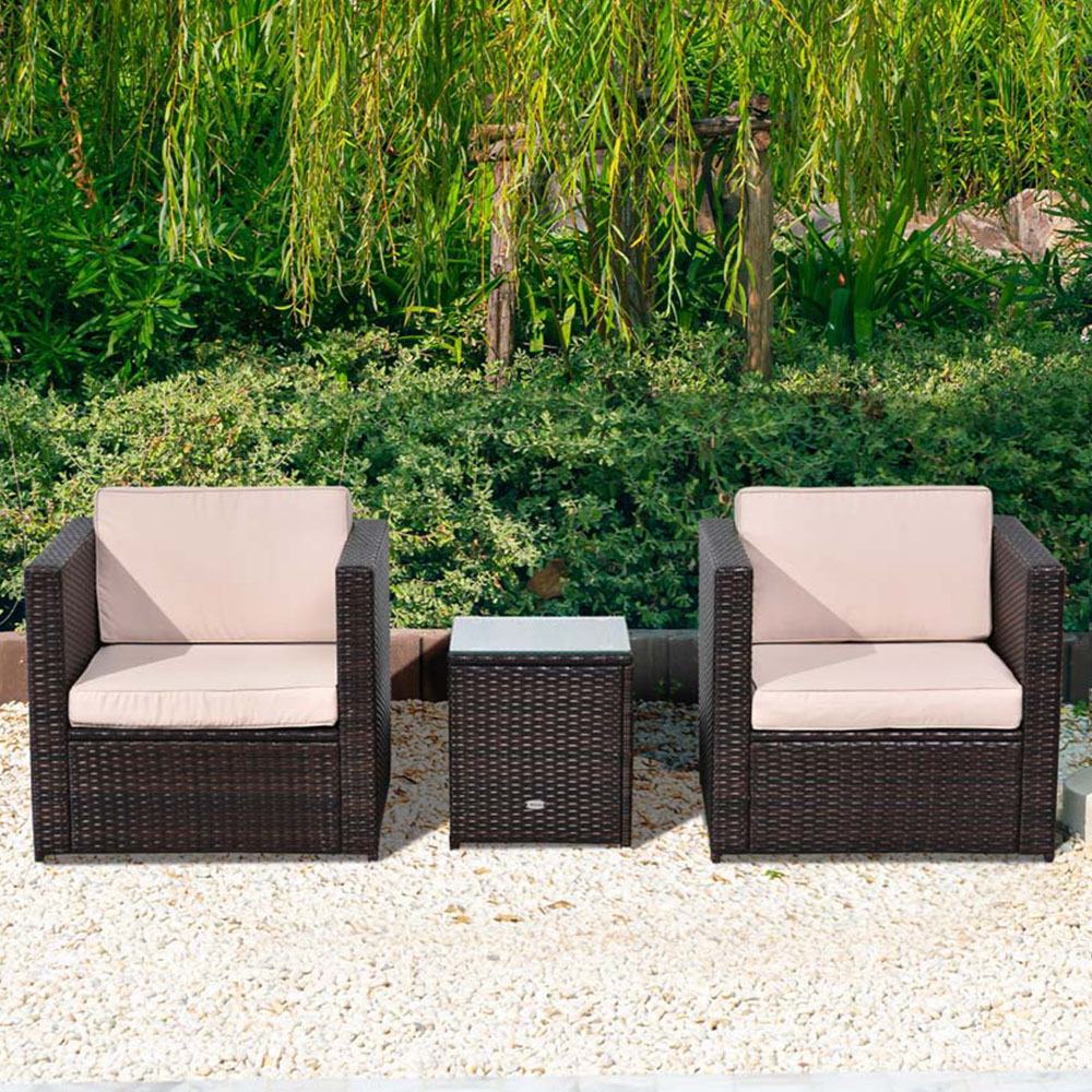 Outsunny 2 Seater Brown Rattan Sofa Set with Cushions Image 1