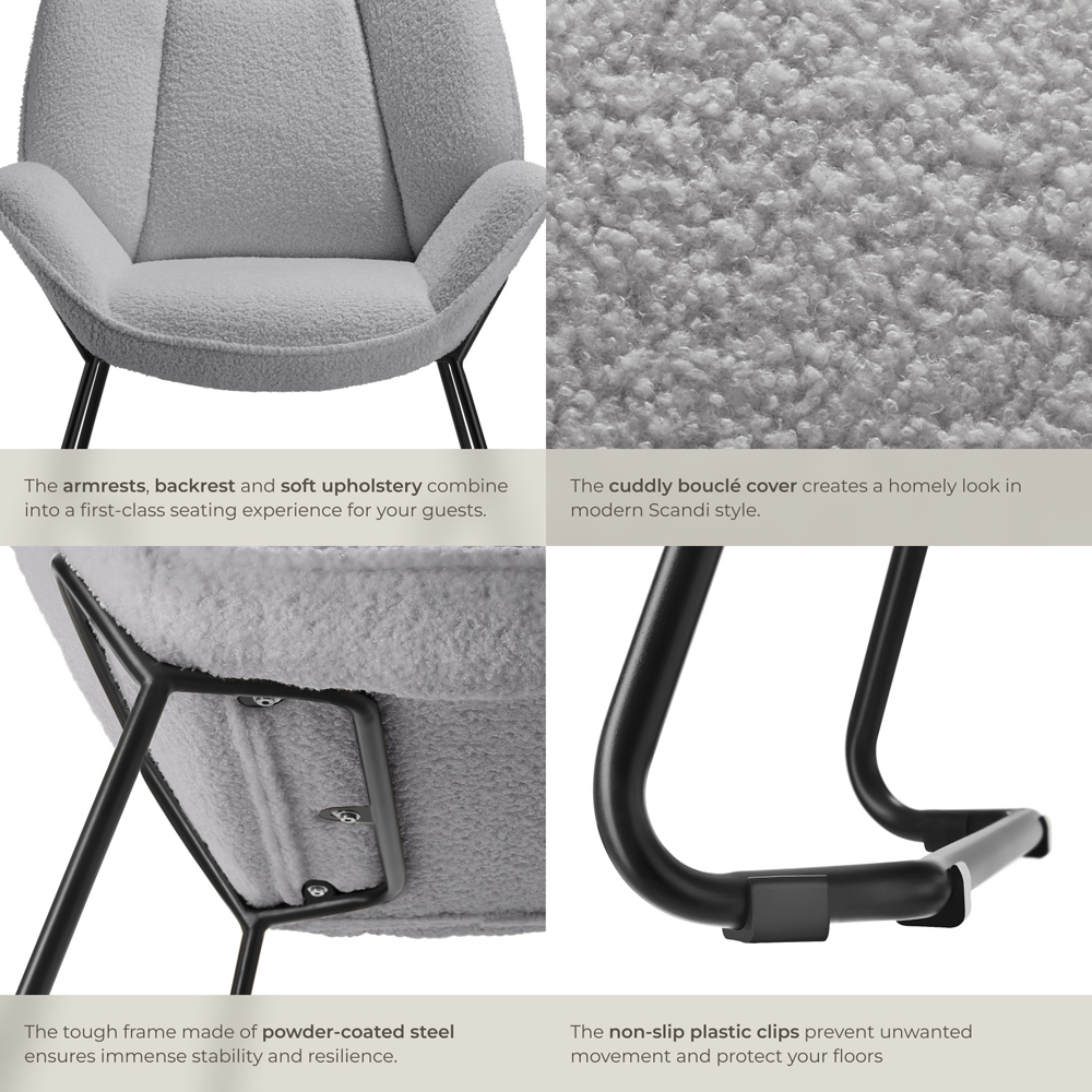 tectake Kjeld Light Grey Boucle Fabric Armchair Image 6