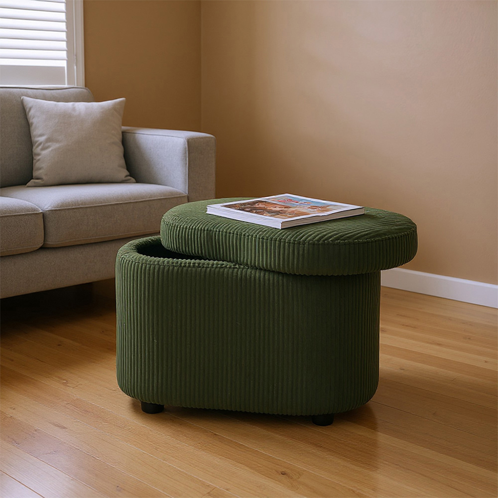 Living and Home Green Corduroy Storage Ottoman with Lift-Up Lid Image 7