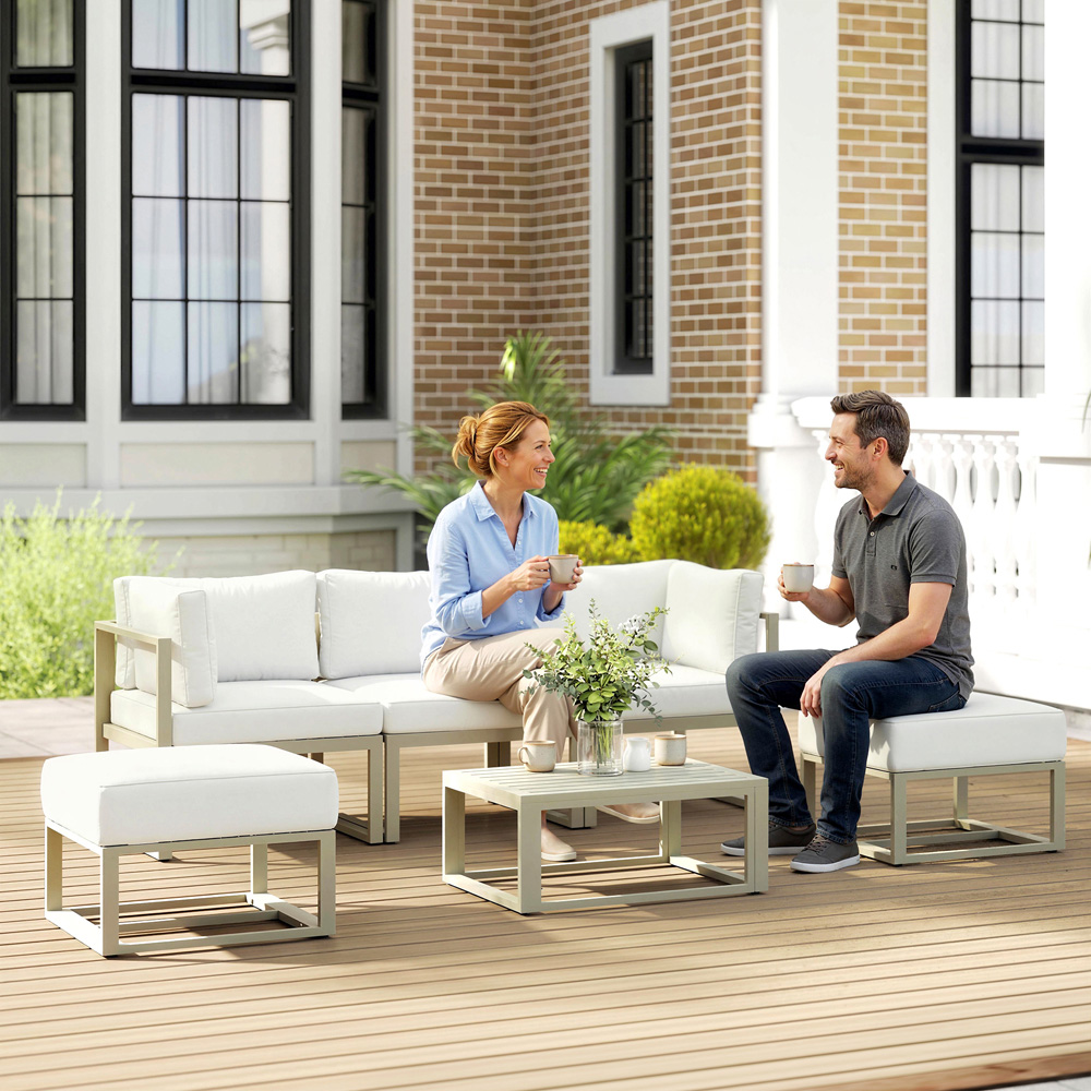 Outsunny 6 Seater Cream White Sectional Sofa Lounge Set Image 3