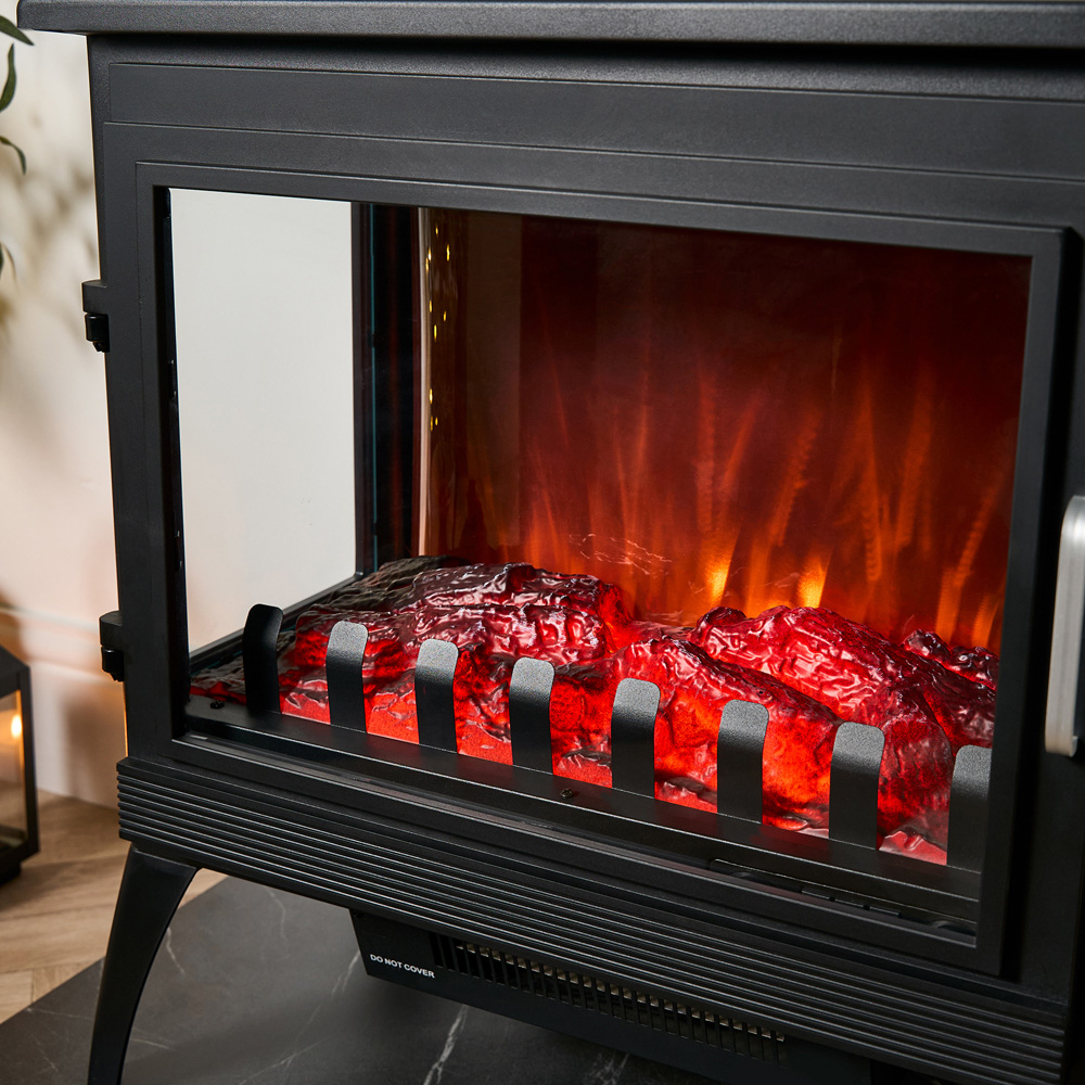 Sureflame Marlow Black 3-Sided Electric Stove with Log Storage Image 5