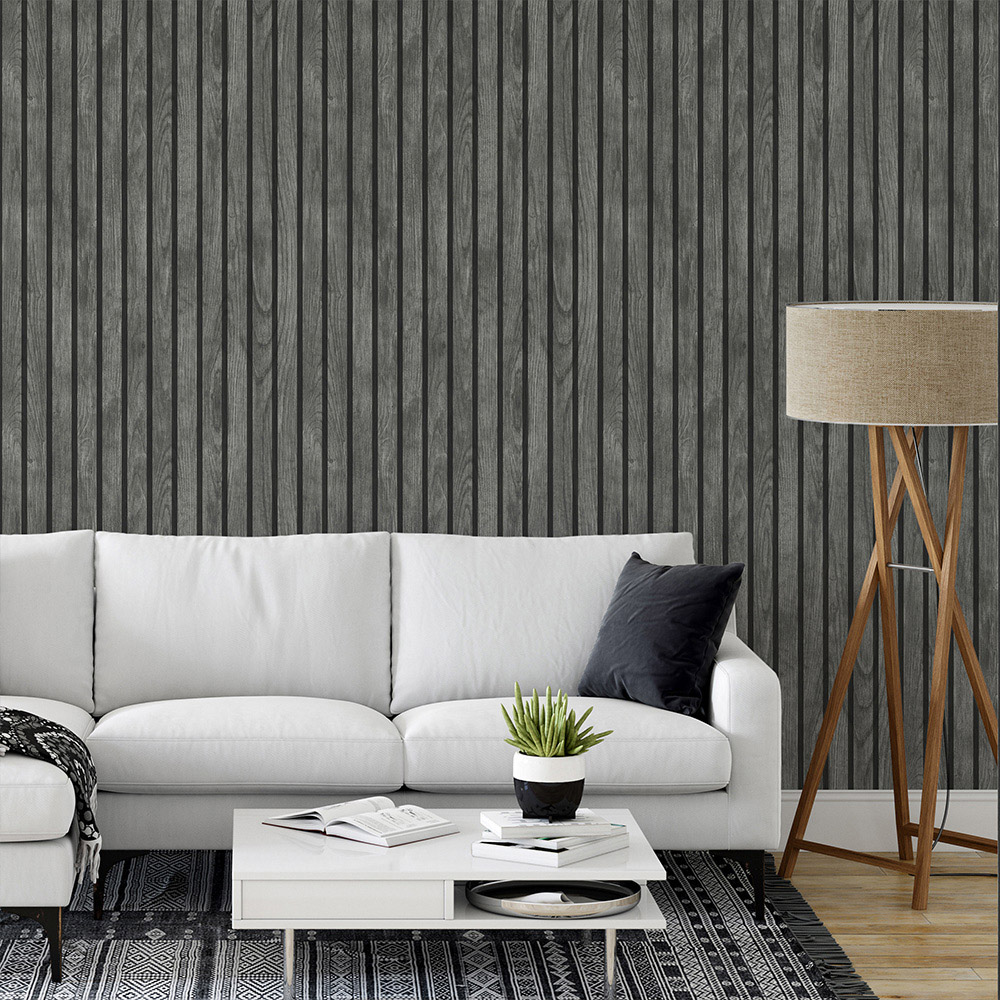 Muriva Wooded Slats Black Wallpaper Image 5